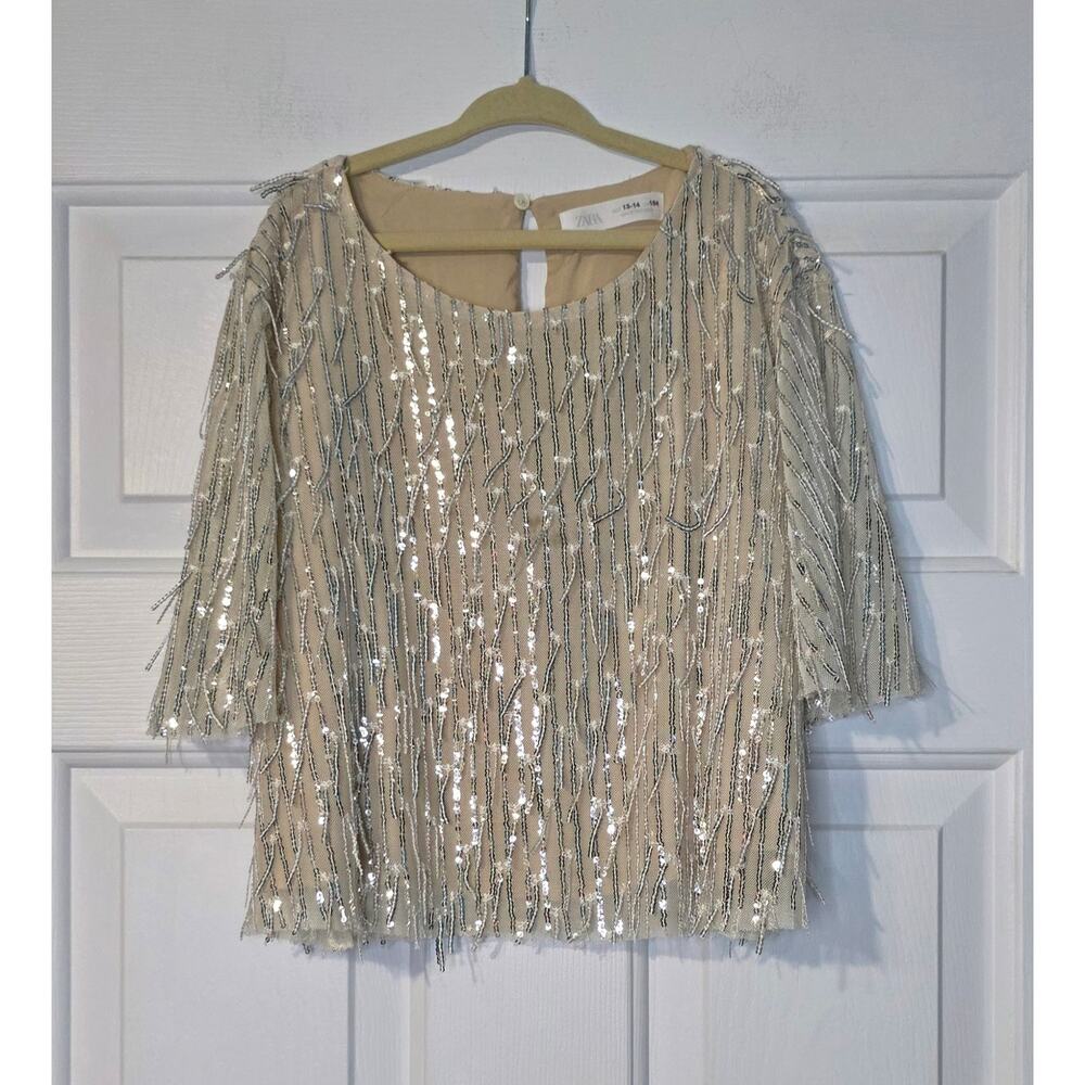 Zara‎ Girls Beige Sequined Top Size 13-14